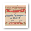 Rótulo de "Soluto de Permanganato de Potássio"