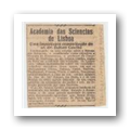 Recorte de jornal com artigo intitulado “Academia das Sciencias de Lisboa”