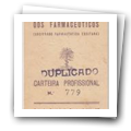 Duplicado da Carteira Profissional do Sindicato Nacional dos Farmacêuticos pertencente ao Dr. José da Cruz dos Santos Viegas
